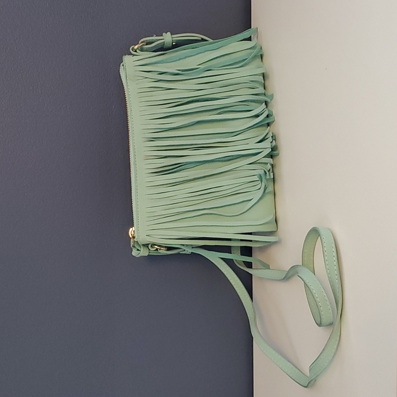 Old Navy Mint Green Fringe Crossbody Bag Convertible Clutch - Picture 1 of 7